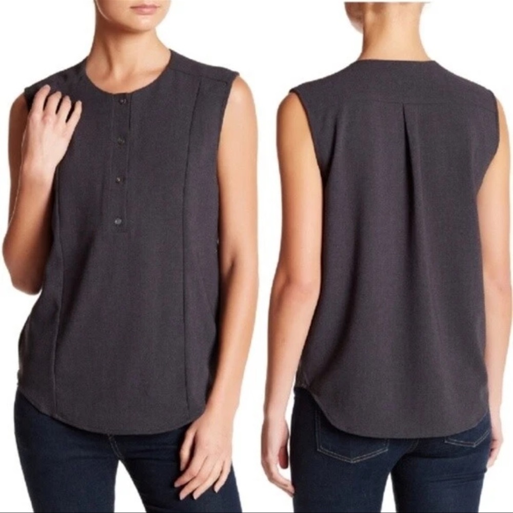 James Perse Gray Henley Shell Shirt‎ Sleeveless Blouse Top 2/XS Career Academia